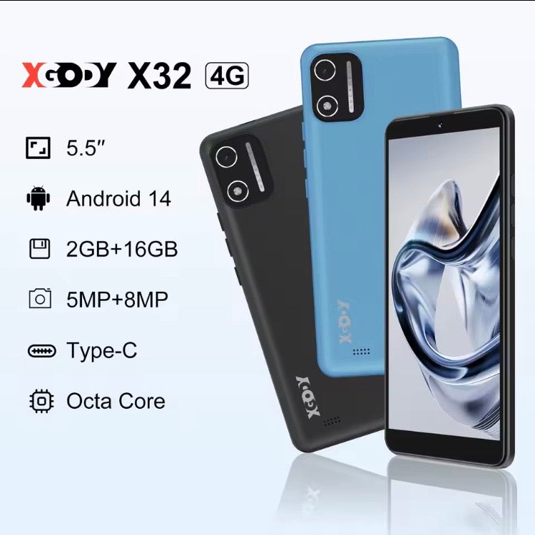 XGODY X32 Android 14 Smartphone 5.5 Inch Dual SIM 4G Octa Core 4GB+16GB Colour Black
