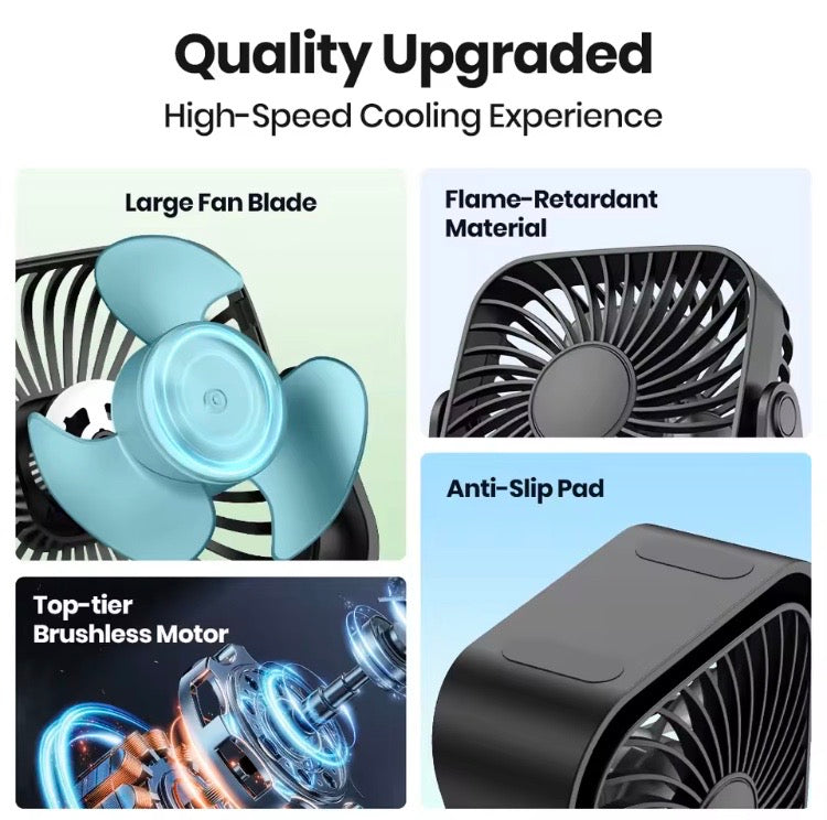 TOPK 4 Inch USB Mini Portable Fan Quiet 3 Speeds 360 Degrees Adjustment Black
