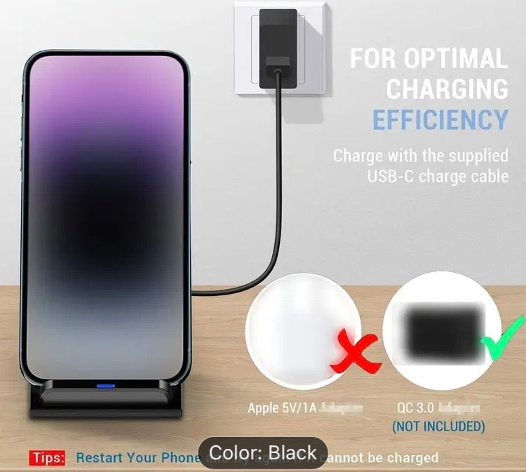 Wireless Charger Stand, 15W Fast Charging Dock Phone Charger, Adaptive LED Wireless Charging Station for iPhone 17 16 15 14 13 12 11 9 8 XR, Samsung S25 24 23 22 S21 S10 S9, Pixel 8 7 6, And More