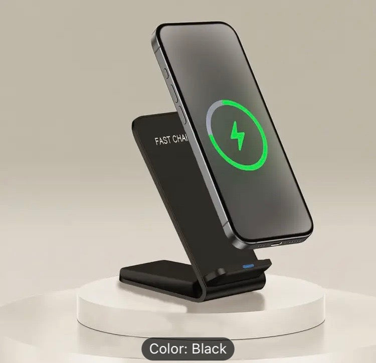 Wireless Charger Stand, 15W Fast Charging Dock Phone Charger, Adaptive LED Wireless Charging Station for iPhone 17 16 15 14 13 12 11 9 8 XR, Samsung S25 24 23 22 S21 S10 S9, Pixel 8 7 6, And More