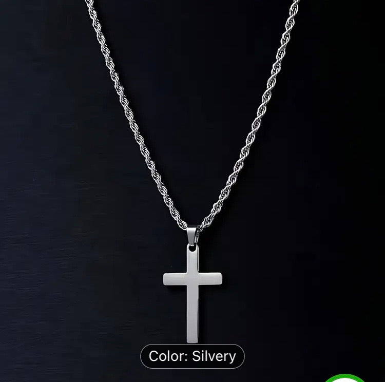 201 Stainless Steel Cross Necklace for Men & Women - Elegant Unisex Jewelry with Chain Detail, Durable Chain Necklace