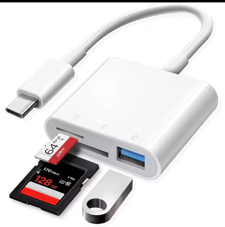 3 In 1 Adapter Type C, Memory Card Reader, Recorder, Compact Flash USB-C, Compatible With Most Devices