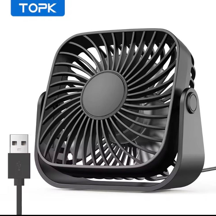 TOPK 4 Inch USB Mini Portable Fan Quiet 3 Speeds 360 Degrees Adjustment Black