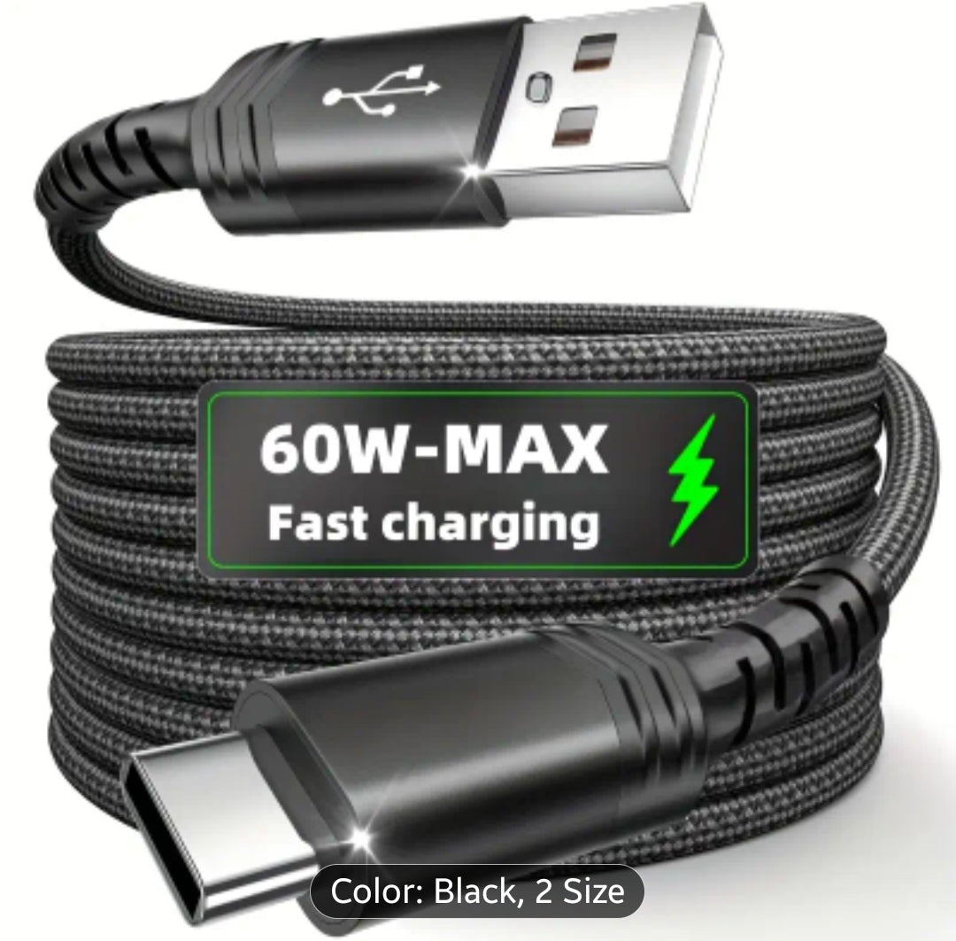 Tzlrxl USB-C nylon braided fast charging cable, compatible with for Samsung, OnePlus, Xiaomi, and other devices. Supports data transfer and charging, matte finish.
