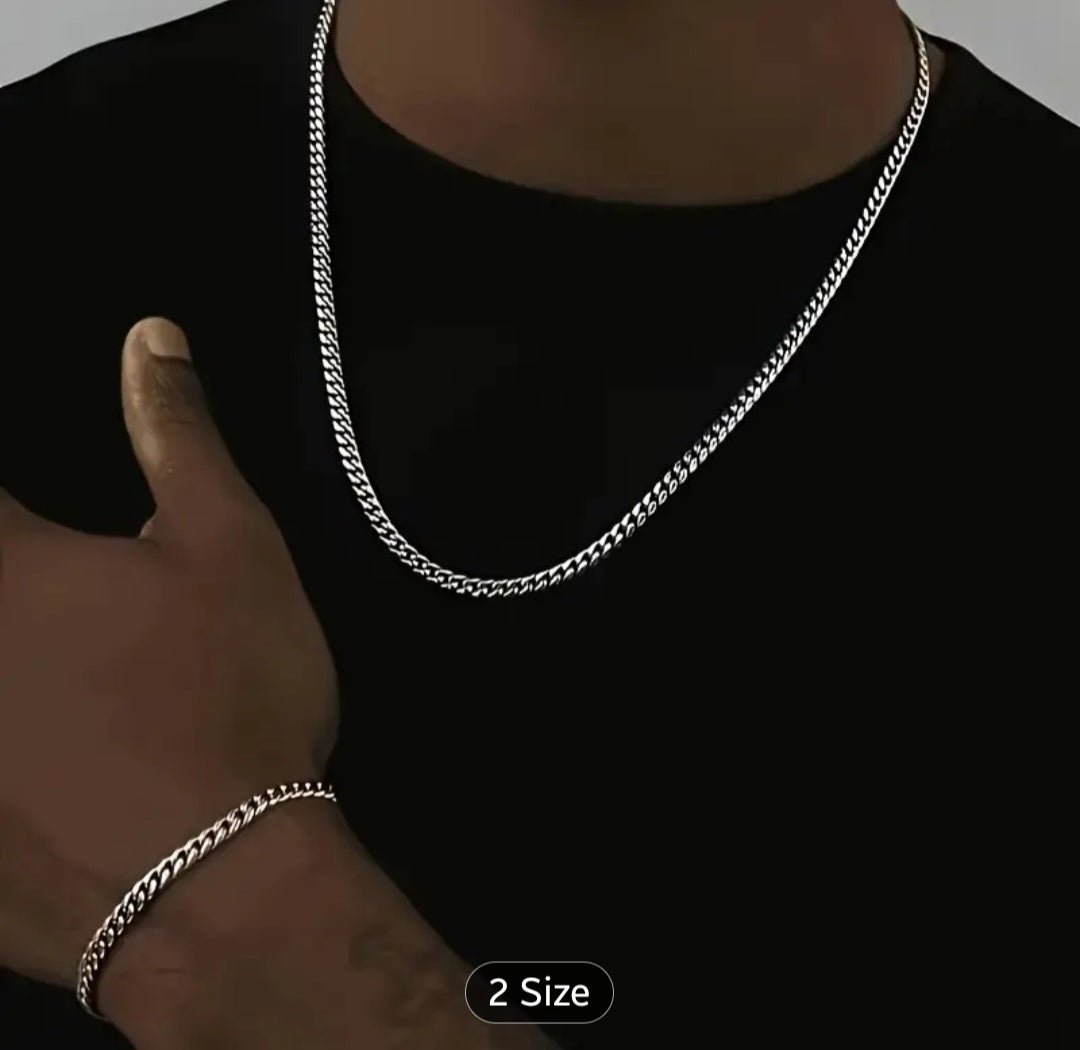 2pcs Men's & Women's Hip Hop Stainless Steel Necklace and Bracelet Matching Sets - Punk Style Jewellry with Chains, for daily Wear & Party Accessories - Valentine's Day, Mardi Gras Gifts (Year-Round Wear) - Affordable Luxury