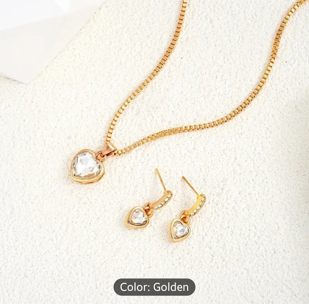 3pcs Women's Retro Heart Necklace & Earrings - Simple Minimalist Matching Suitable for Daily Wear, Gift, Wedding, Anniversary - Year-Round Timeless, Comfortable for Sensitive Skin (No Coating)
