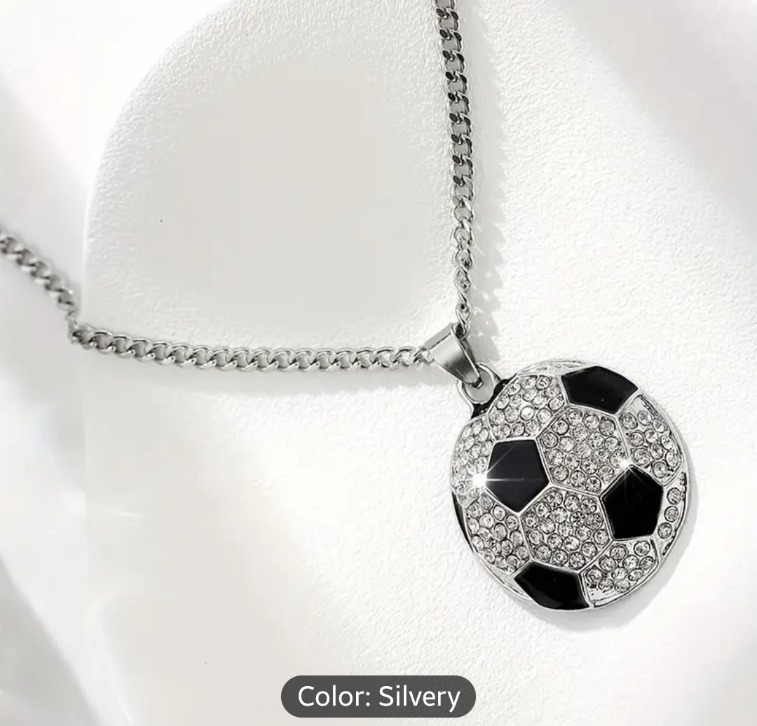 1pc Rhinestone-Filled Football Pendant Necklace Suitable for Men & Women, K Plated Sporty Soccer Gift for Daily Wear, Year-Round Unisex Football Lovers