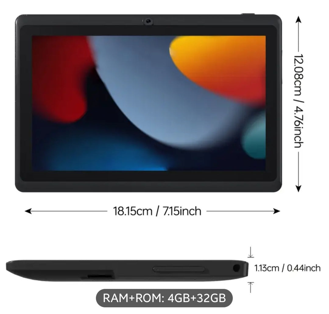 I-Atar Android 12 Tablet Compatible with Android Apps - 7-inch Tablet PC, Quad-Core Processor, 4GB RAM/32GB ROM, 4000mAh Long-Lasting Battery, Wi-Fi, Front & Rear Cameras, Lightweight for,, Seniors (Ideal Gift) - Tablet