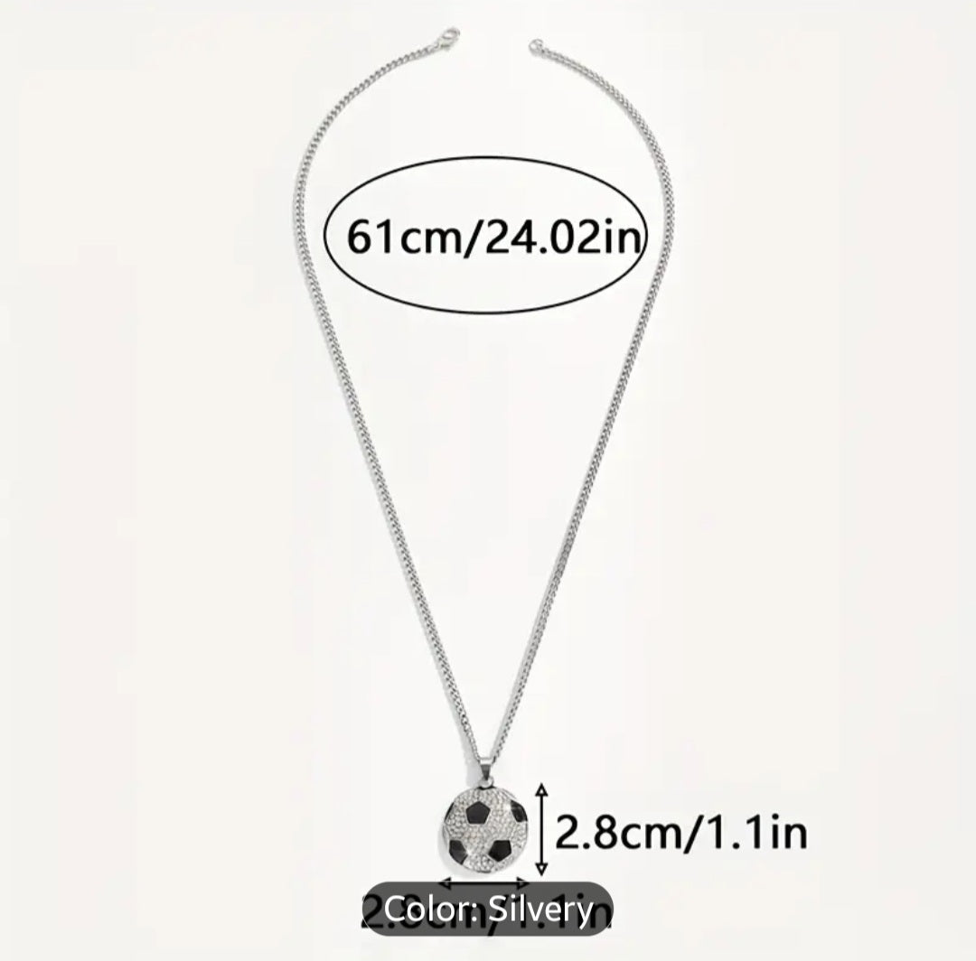 1pc Rhinestone-Filled Football Pendant Necklace Suitable for Men & Women, K Plated Sporty Soccer Gift for Daily Wear, Year-Round Unisex Football Lovers