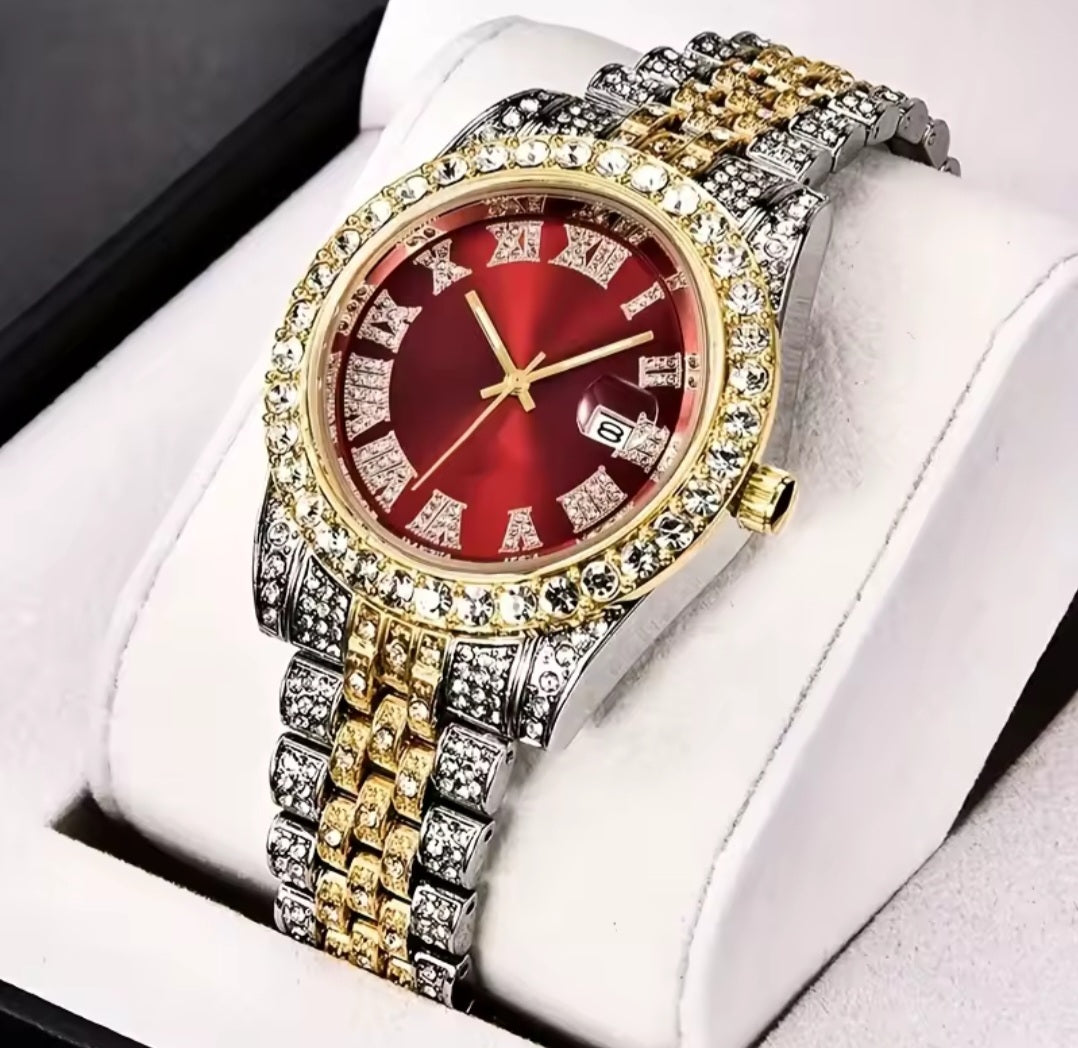 Mens Hip Hop Watch Vintage Inspired Quartz Timepiece With Oversized Rhinestone Dial And Durable Stainless Steel Band