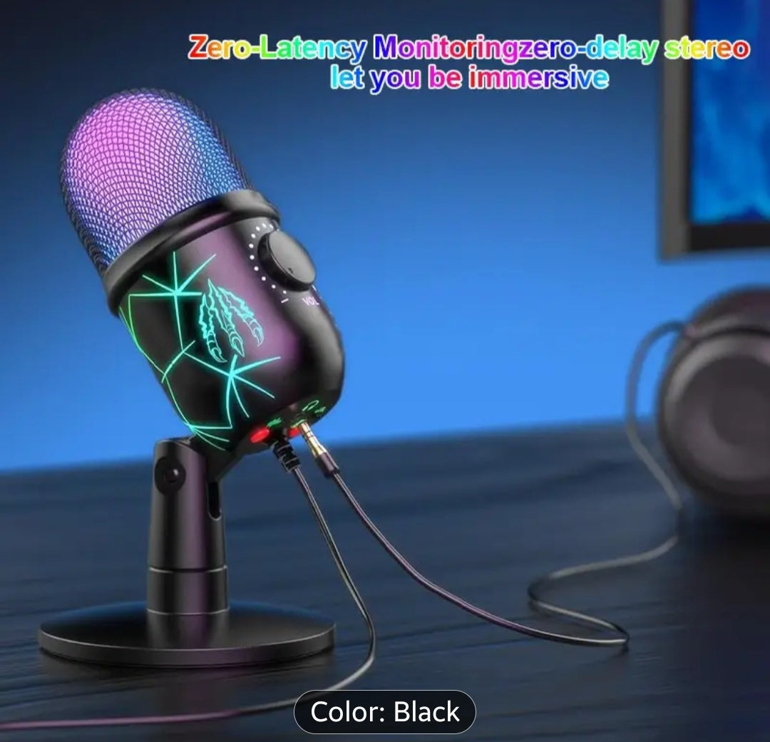 Microphone for Gaming, PC Use, Podcasting, And Studio Recording, Featuring a Headphone Jack, LED Indicator, Mute Function, And Noise Reduction