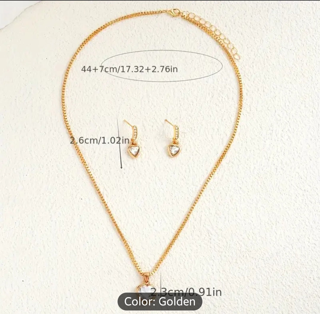 3pcs Women's Retro Heart Necklace & Earrings - Simple Minimalist Matching Suitable for Daily Wear, Gift, Wedding, Anniversary - Year-Round Timeless, Comfortable for Sensitive Skin (No Coating)
