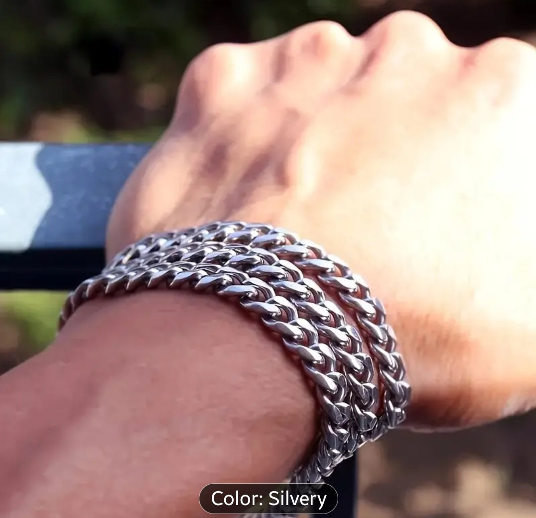 Fashion Men's Stainless Steel Cuban Link Chain - 7mm Silvery Chains, Trendy Accessory