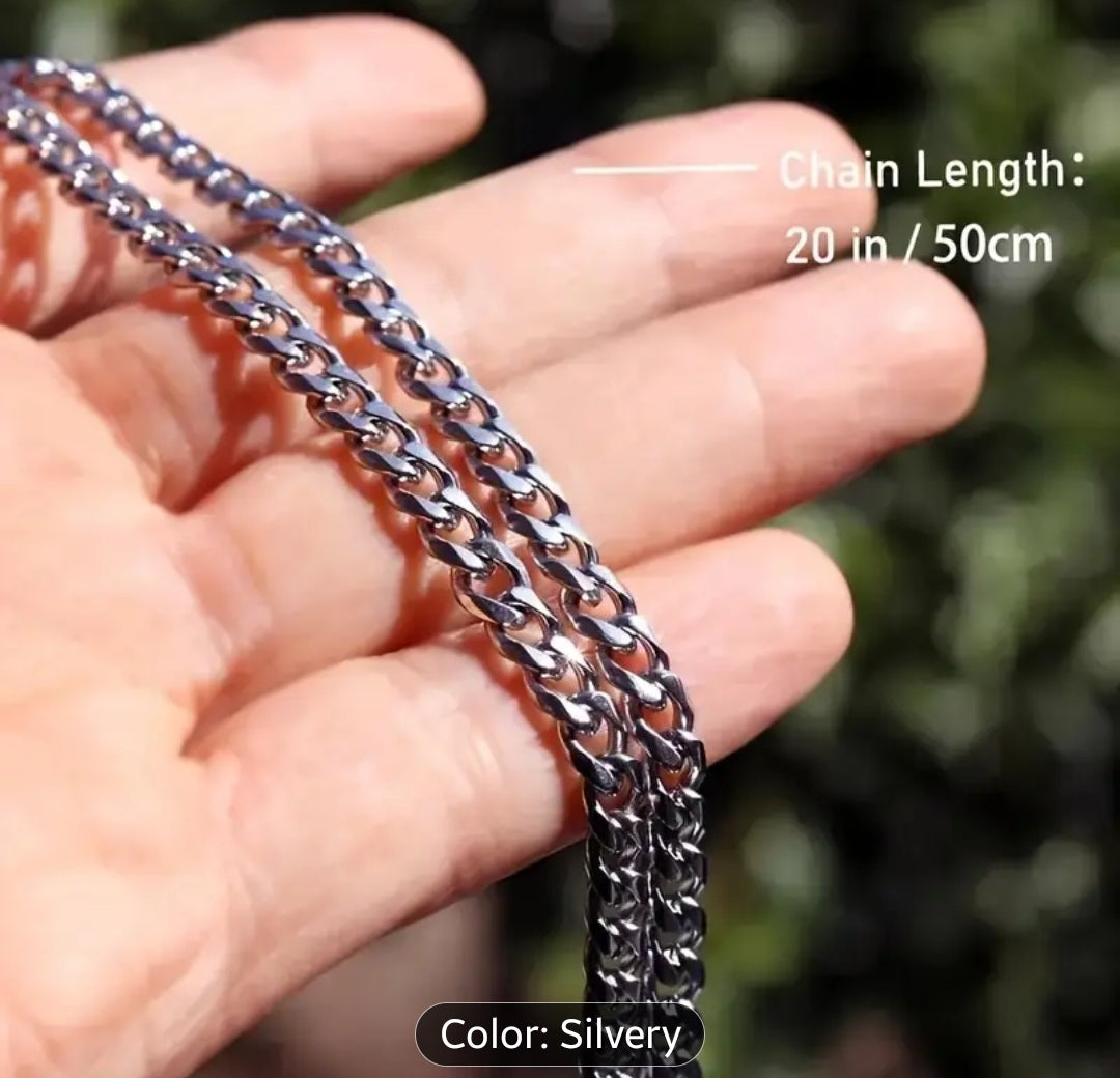 Fashion Men's Stainless Steel Cuban Link Chain - 7mm Silvery Chains, Trendy Accessory