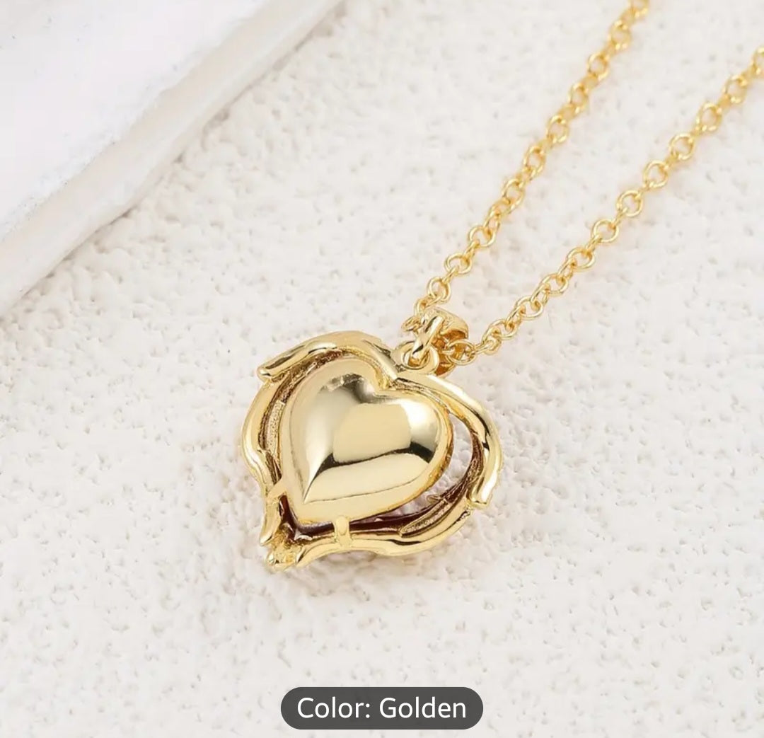 Angel Wing Pendant with Deep Red Heart-Shaped Synthetic Zirconia for Mother's Day and Valentine's Day