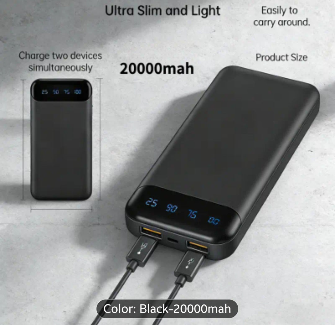 20000mAh Portable Power Bank - High Capacity Fast Charging Battery Pack with LED Display, 2 USB & Type-C Output/Input, External Battery for iPhone, Samsung, Android
