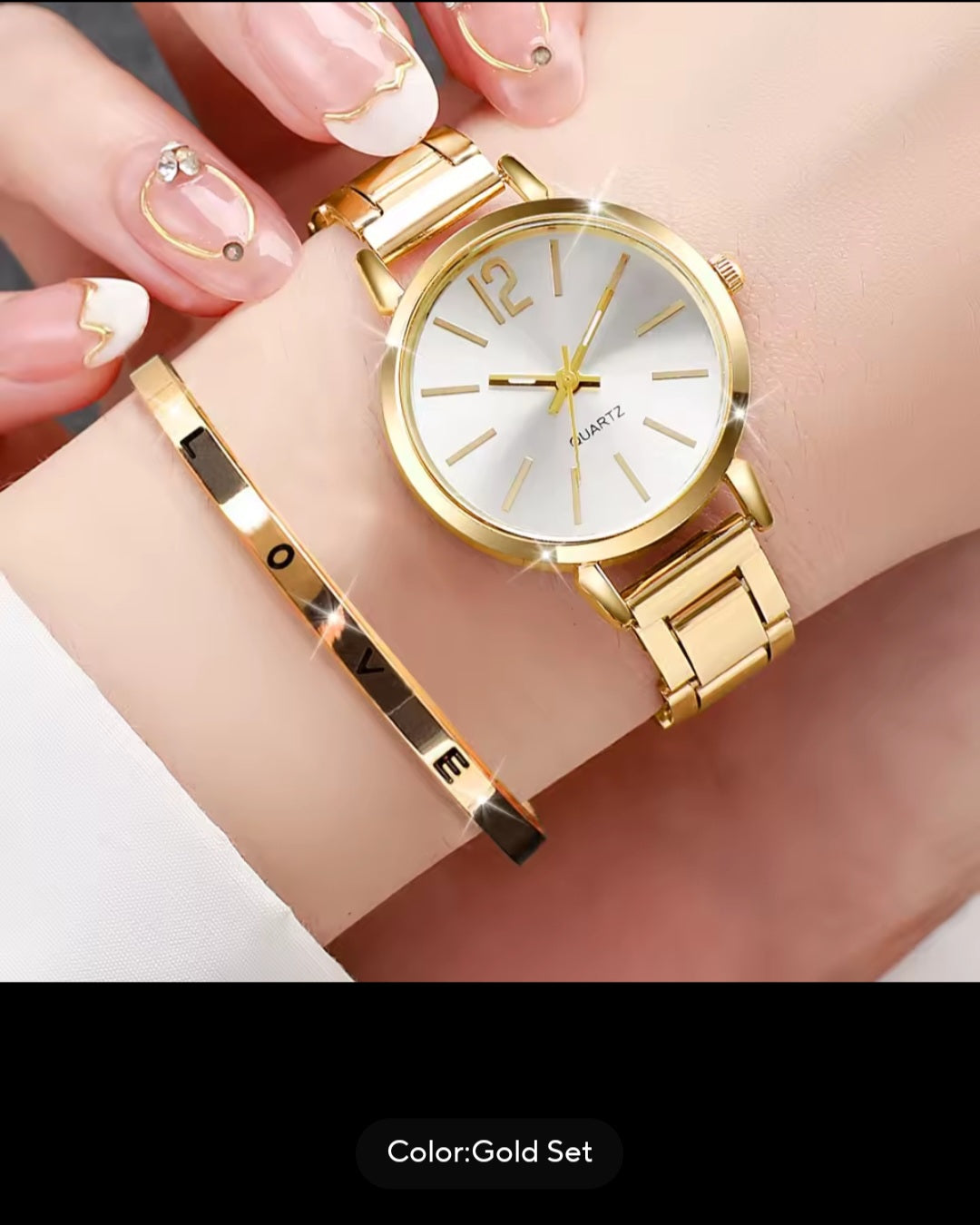 2PCS Womens Watch Set With Steel Band Quartz Wristwatch