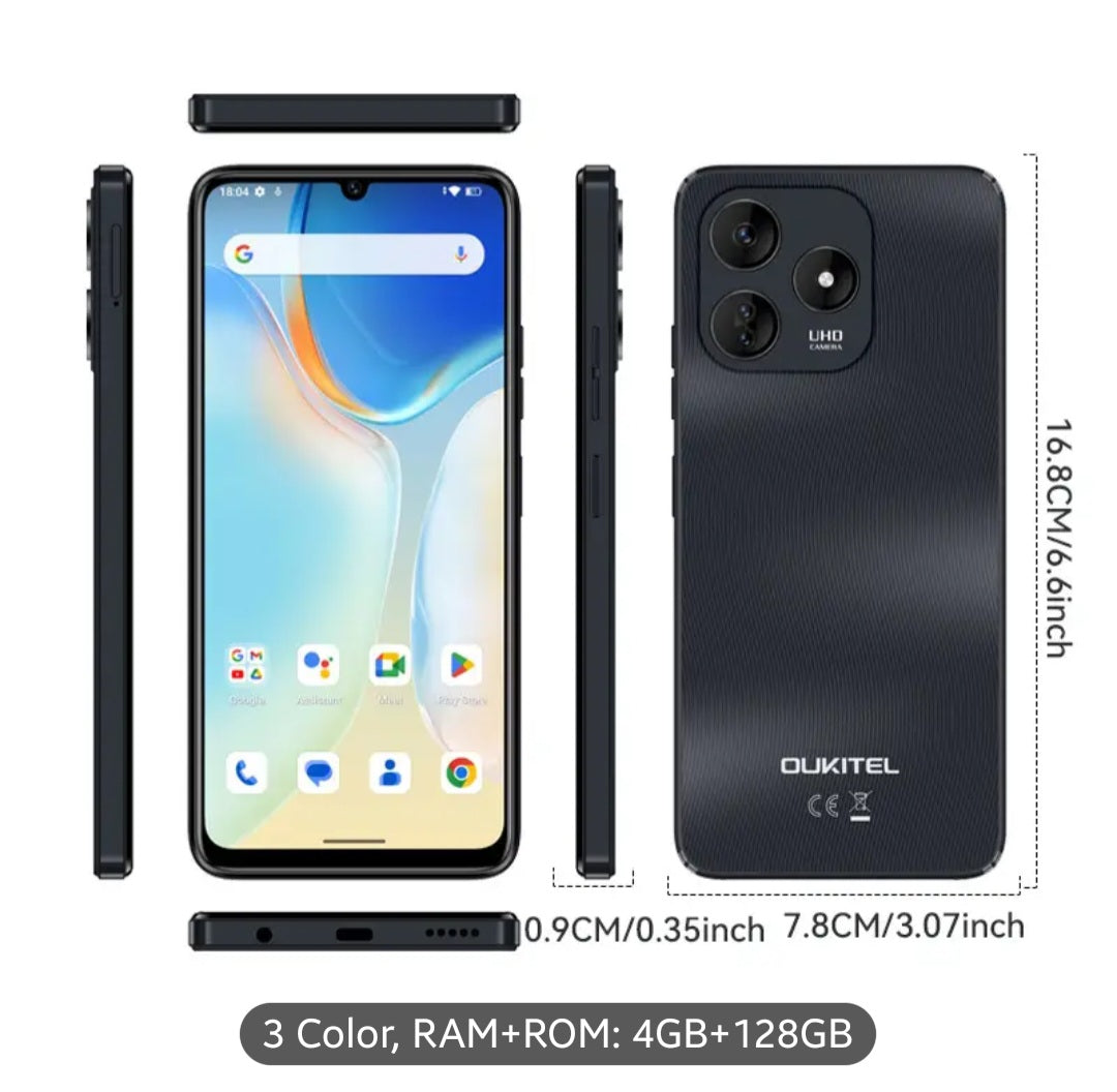 OUKITEL C51 SE | 2026 Android 14 Dual SIM Mobile Phone | 5150mAh | 16 (4+12)GB RAM + 128GB ROM | 6.8" HD+ Display | 13MP + 5MP Camera | Fingerprint Unlock / GPS (Perfect Gift for Friends & Family, Budget-Friendly)