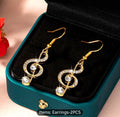 Sparkling Rhinestones - Elegant Music Note Dangle Earrings - Zinc Alloy with Glass Inlay - Perfect for Daily Wear & Parties