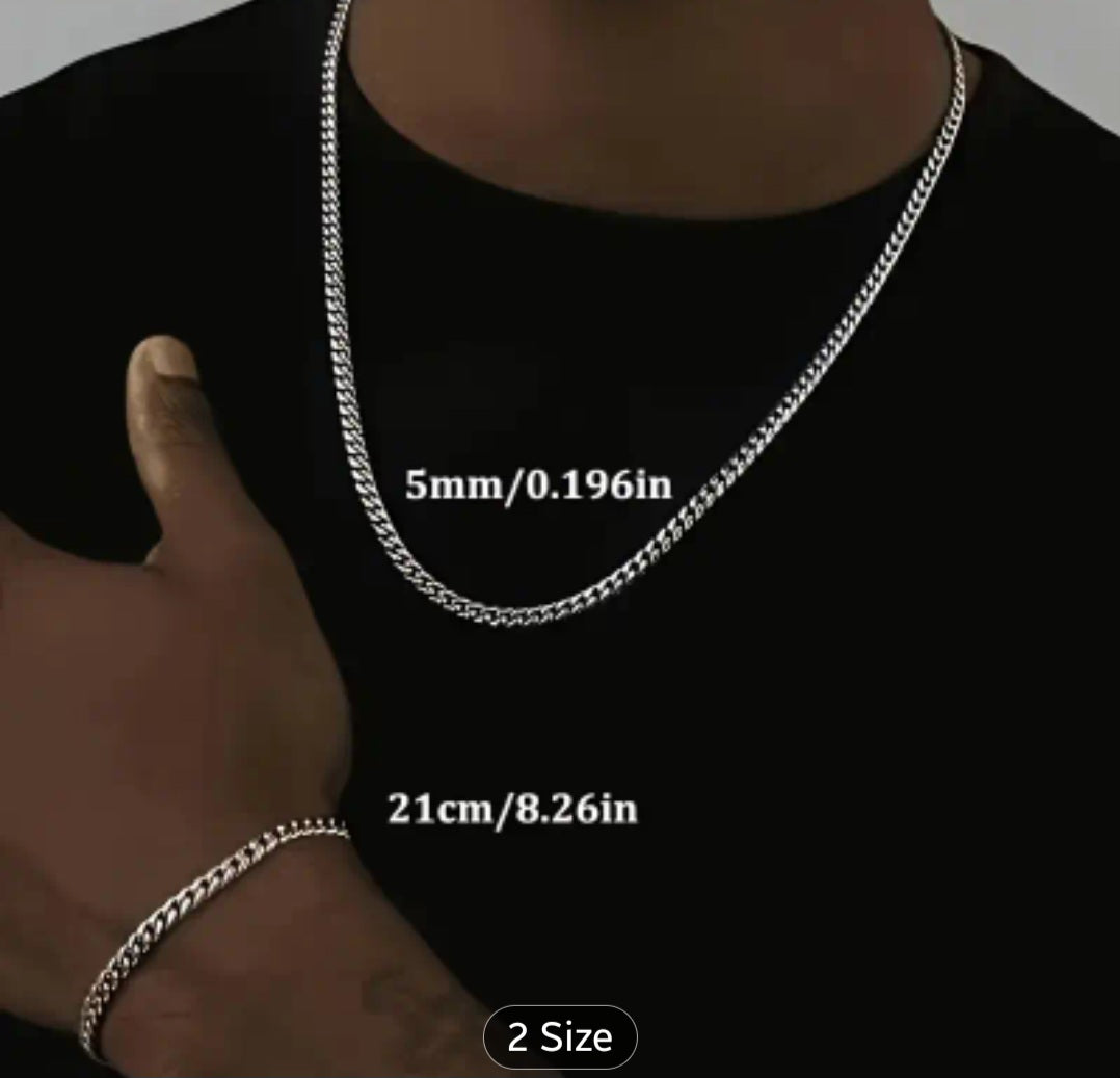 2pcs Men's & Women's Hip Hop Stainless Steel Necklace and Bracelet Matching Sets - Punk Style Jewellry with Chains, for daily Wear & Party Accessories - Valentine's Day, Mardi Gras Gifts (Year-Round Wear) - Affordable Luxury