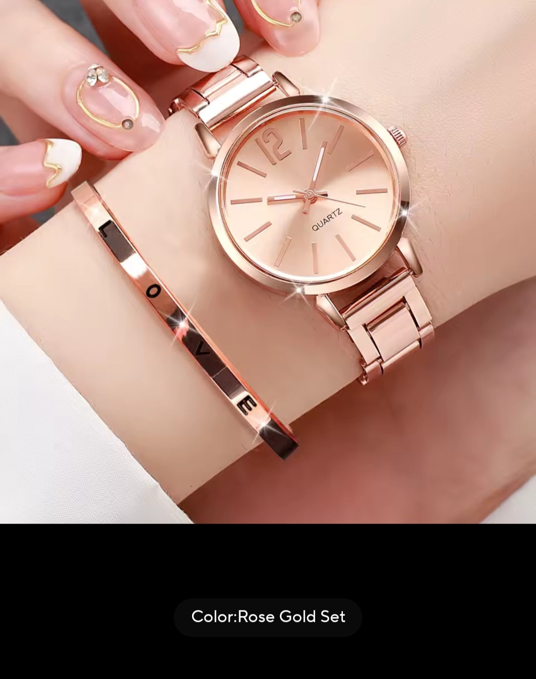 2PCS Womens Watch Set With Steel Band Quartz Wristwatch