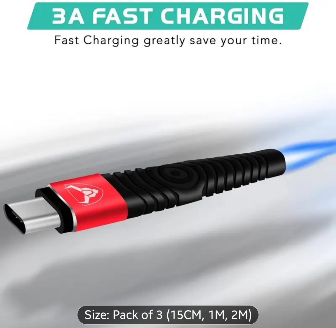 USB C Charger Cable 3 Pack (15CM, 1M, 2M) – Fast Charging USB A to Type C Lead Durable Nylon Braided Phone Charger