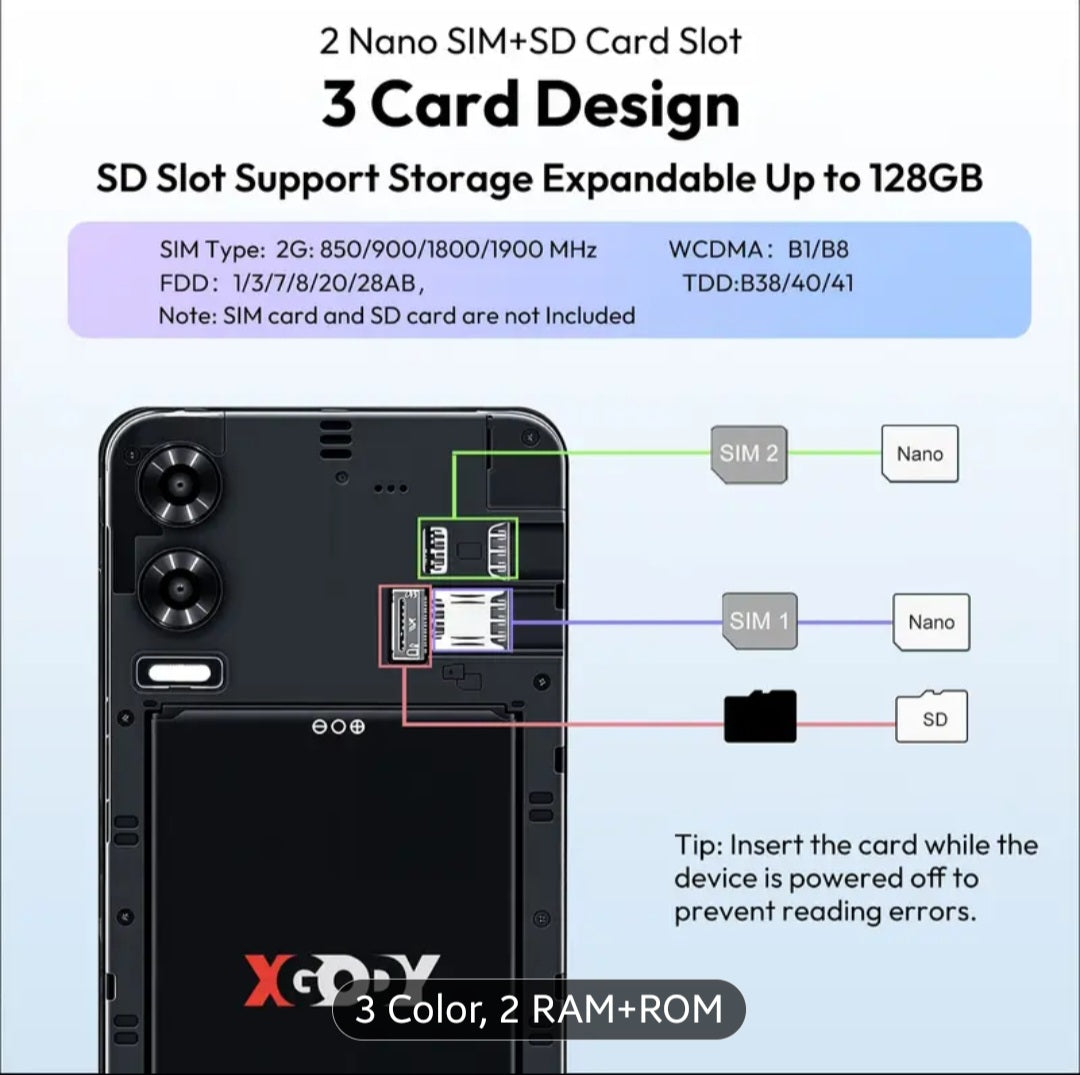 XGODY 6 Inch Mobilephone | Android 15 Smartphone | 7GB RAM+32GB ROM | 4G LTE Dual SIM | Octa-Core | 5MP+8MP | HD+ Display | Face Recognition | GPS | 3500mAh Battery - with Free Case & Film |Office Games Daily Use |Thin And Light|Christmas Gifts
